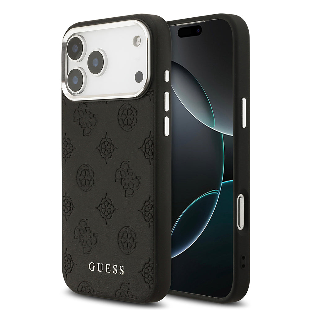 Apple iPhone 17 Pro Max Kılıf Guess M-safe Özellikli Sıcak Baskılı Klasik Logolu PU Peony Kapak Siyah