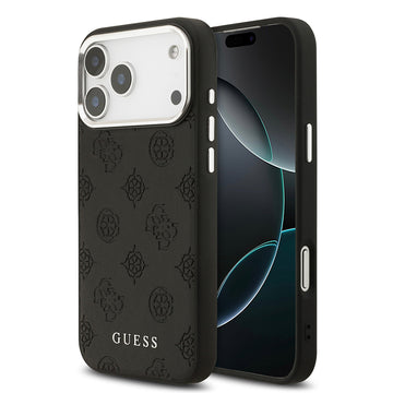 Apple iPhone 17 Pro Max Kılıf Guess M-safe Özellikli Sıcak Baskılı Klasik Logolu PU Peony Kapak Siyah