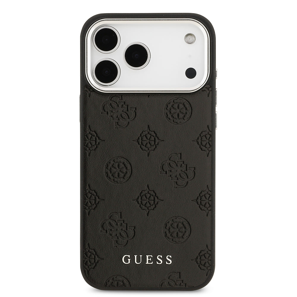 Apple iPhone 17 Pro Max Kılıf Guess M-safe Özellikli Sıcak Baskılı Klasik Logolu PU Peony Kapak Siyah