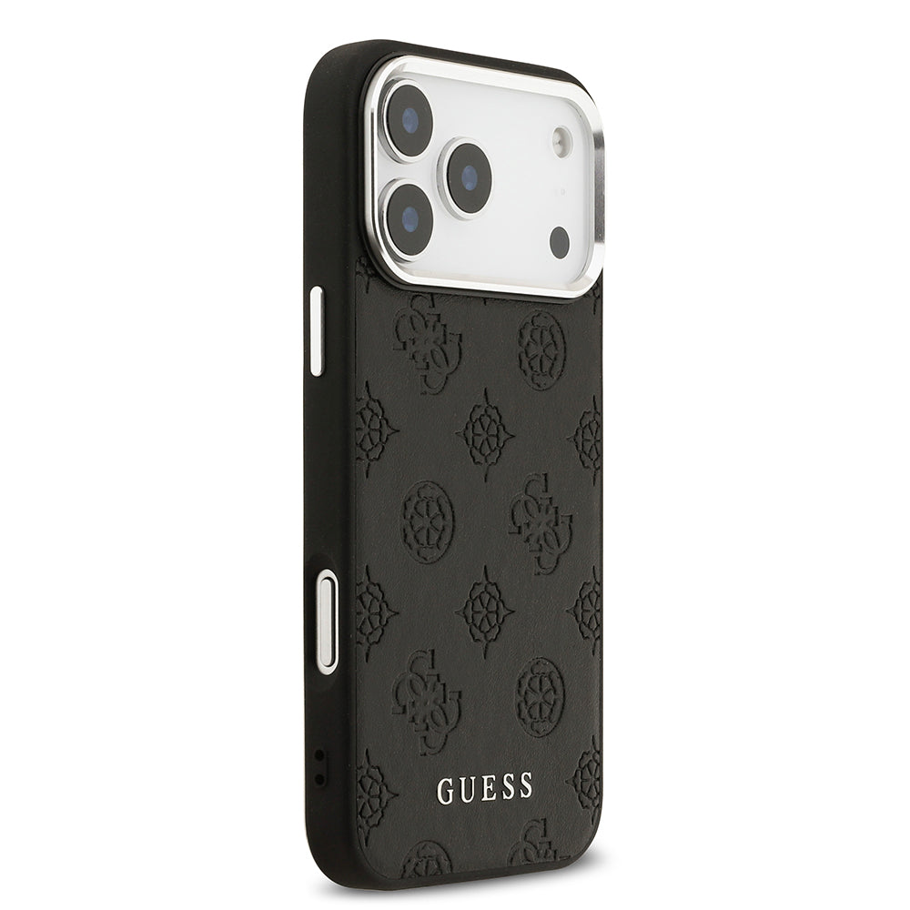 Apple iPhone 17 Pro Max Kılıf Guess M-safe Özellikli Sıcak Baskılı Klasik Logolu PU Peony Kapak Siyah