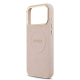 Apple iPhone 17 Pro Max Kılıf Guess M-safe Özellikli Yazı Logolu PU Deri Peony Kapak Pembe