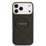 Apple iPhone 17 Pro Max Kılıf Guess M-safe Özellikli Yazı Logolu PU Deri Peony Kapak Siyah