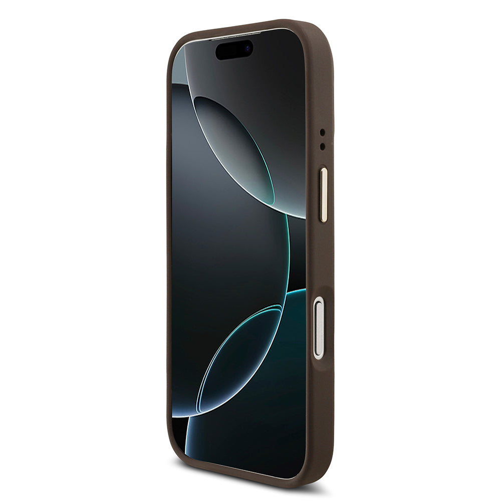 Apple iPhone 17 Pro Max Kılıf Guess M-safe Şarj Özellikli 2in1 4G Metal Büyük Logolu Kartlıklı Kapak Kahverengi