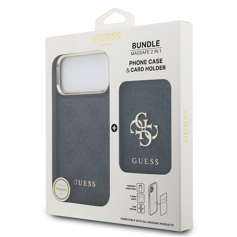 Apple iPhone 17 Pro Max Kılıf Guess M-safe Şarj Özellikli 2in1 4G Metal Büyük Logolu Kartlıklı Kapak Siyah
