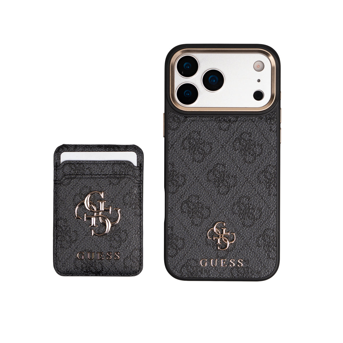 Apple iPhone 17 Pro Max Kılıf Guess M-safe Şarj Özellikli 2in1 4G Metal Büyük Logolu Kartlıklı Kapak Siyah