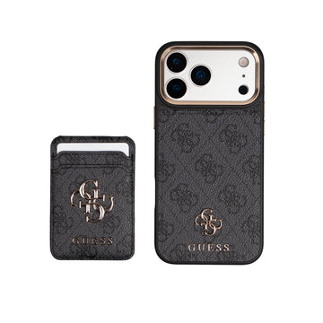 Apple iPhone 17 Pro Max Kılıf Guess M-safe Şarj Özellikli 2in1 4G Metal Büyük Logolu Kartlıklı Kapak Siyah