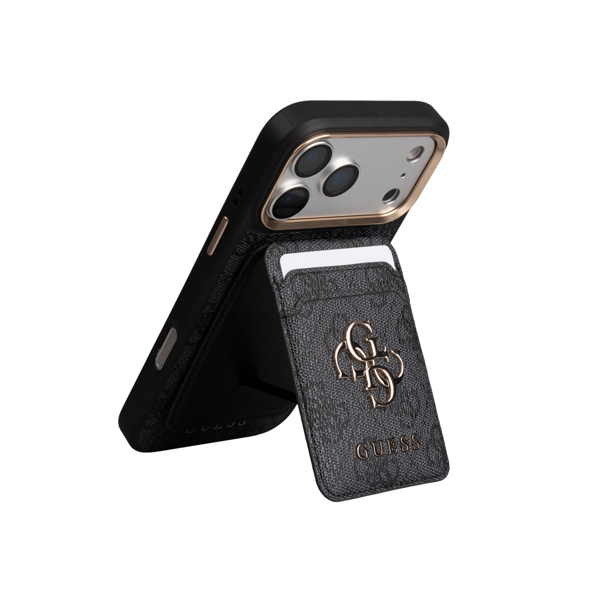 Apple iPhone 17 Pro Max Kılıf Guess M-safe Şarj Özellikli 2in1 4G Metal Büyük Logolu Kartlıklı Kapak Siyah