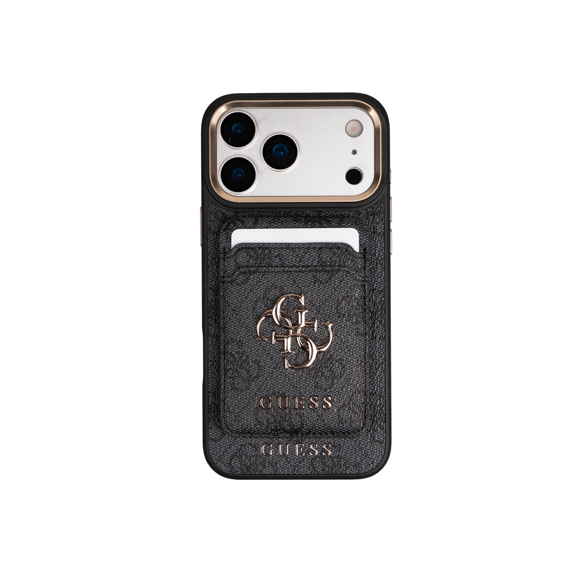 Apple iPhone 17 Pro Max Kılıf Guess M-safe Şarj Özellikli 2in1 4G Metal Büyük Logolu Kartlıklı Kapak Siyah