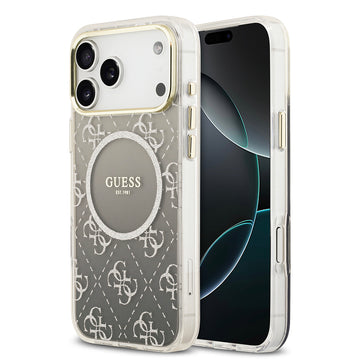 Apple iPhone 17 Pro Max Kılıf Guess M-safe Şarj Özellikli 4G Desenli Simli Transparan Kapak Gri