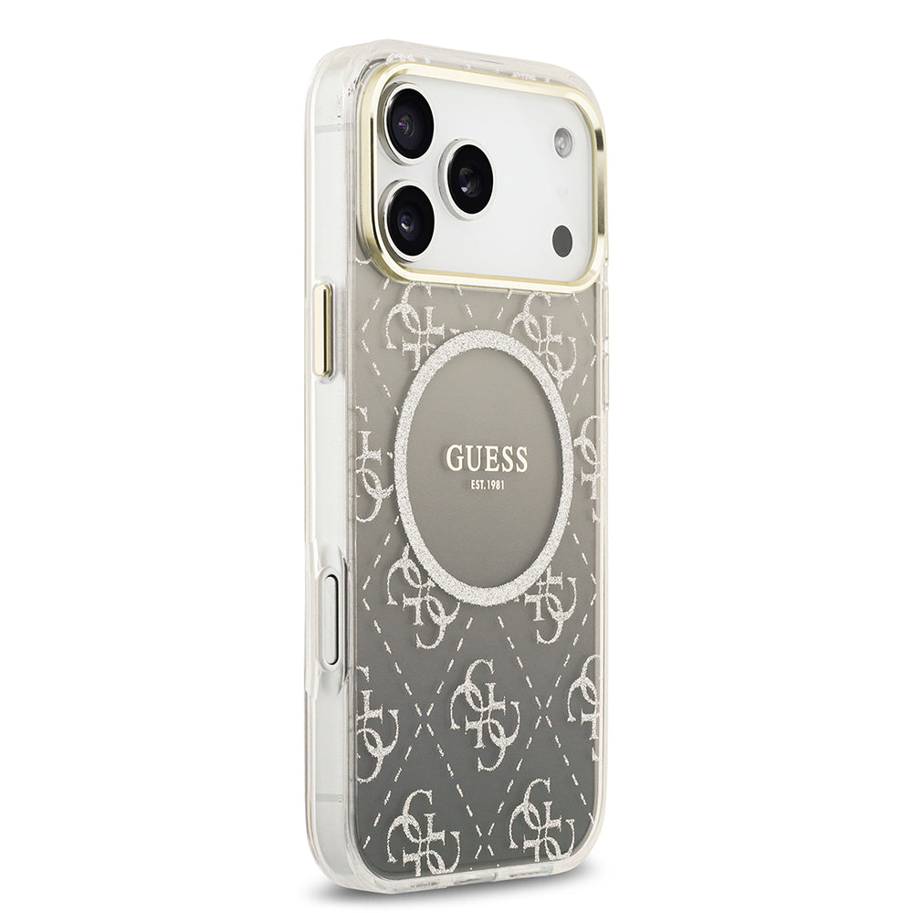 Apple iPhone 17 Pro Max Kılıf Guess M-safe Şarj Özellikli 4G Desenli Simli Transparan Kapak Gri