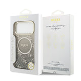 Apple iPhone 17 Pro Max Kılıf Guess M-safe Şarj Özellikli 4G Desenli Simli Transparan Kapak Gri