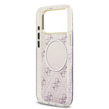 Apple iPhone 17 Pro Max Kılıf Guess M-safe Şarj Özellikli 4G Desenli Simli Transparan Kapak Mor