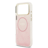 Apple iPhone 17 Pro Max Kılıf Guess M-safe Şarj Özellikli 4G Desenli Simli Transparan Kapak Pembe