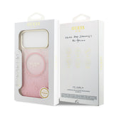 Apple iPhone 17 Pro Max Kılıf Guess M-safe Şarj Özellikli 4G Desenli Simli Transparan Kapak Pembe