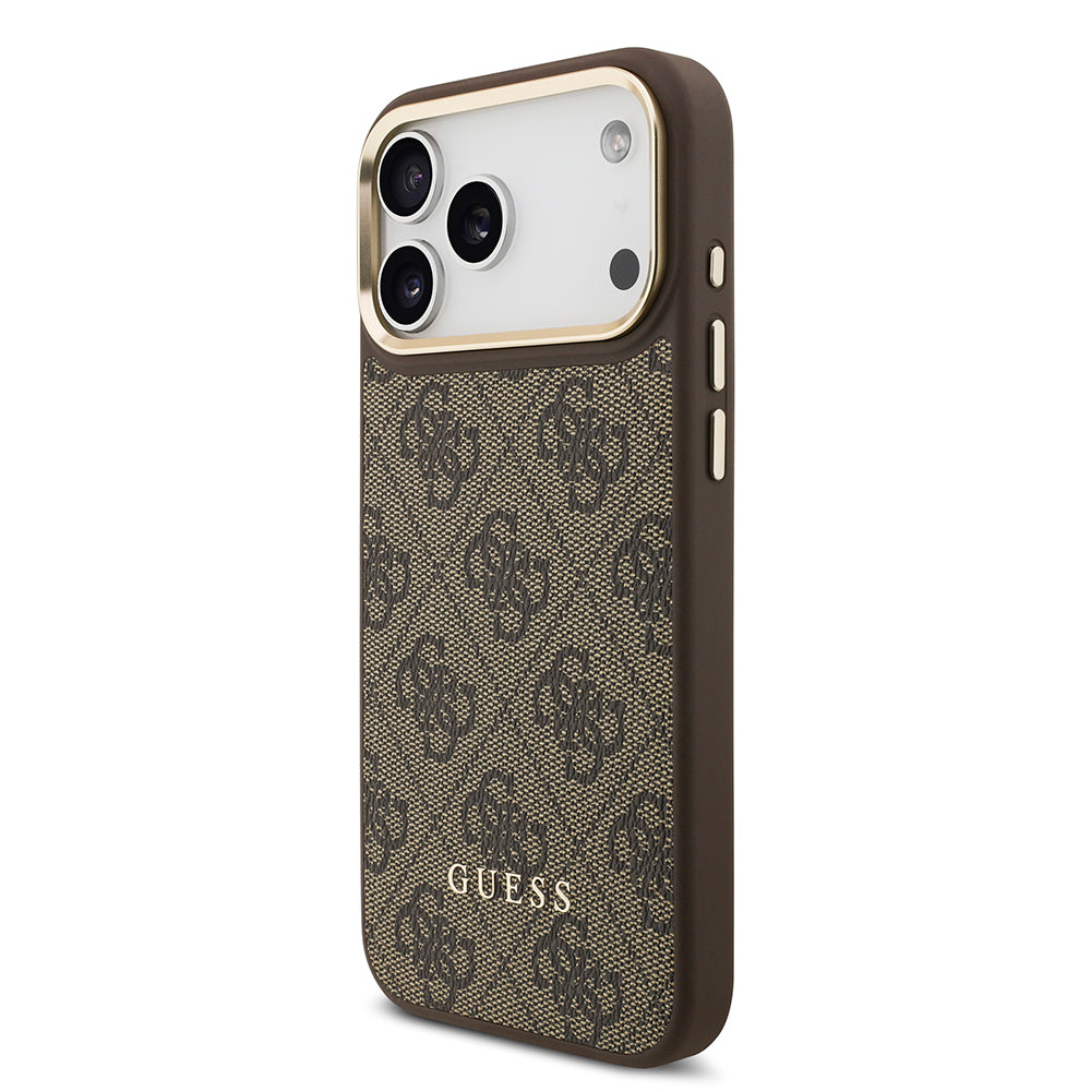 Apple iPhone 17 Pro Max Kılıf Guess M-safe Şarj Özellikli Askılı ve Kartlıklı 4G Logo Kapak Kahverengi