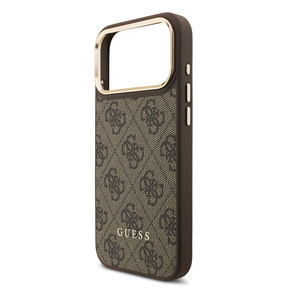 Apple iPhone 17 Pro Max Kılıf Guess M-safe Şarj Özellikli Askılı ve Kartlıklı 4G Logo Kapak Kahverengi