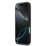 Apple iPhone 17 Pro Max Kılıf Guess M-Safe Şarj Özellikli Çiçek Tasarımlı Metal Yazı Logolu Kapak Siyah