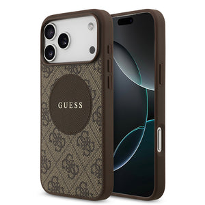 Apple iPhone 17 Pro Max Kılıf Guess M-Safe Şarj Özellikli Circle Classic Kapak Kahverengi
