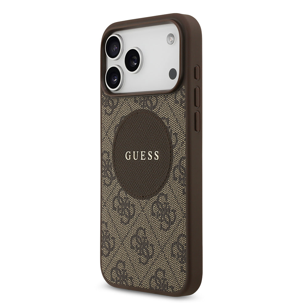Apple iPhone 17 Pro Max Kılıf Guess M-Safe Şarj Özellikli Circle Classic Kapak Kahverengi