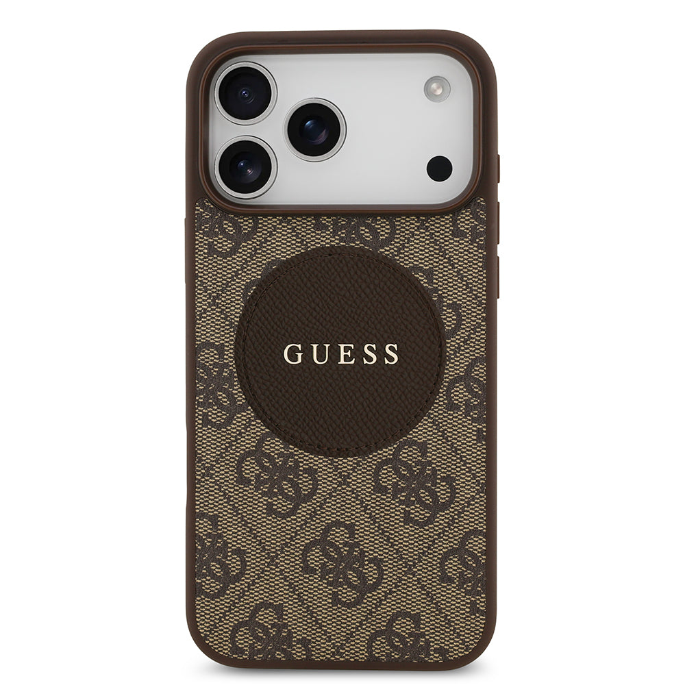 Apple iPhone 17 Pro Max Kılıf Guess M-Safe Şarj Özellikli Circle Classic Kapak Kahverengi