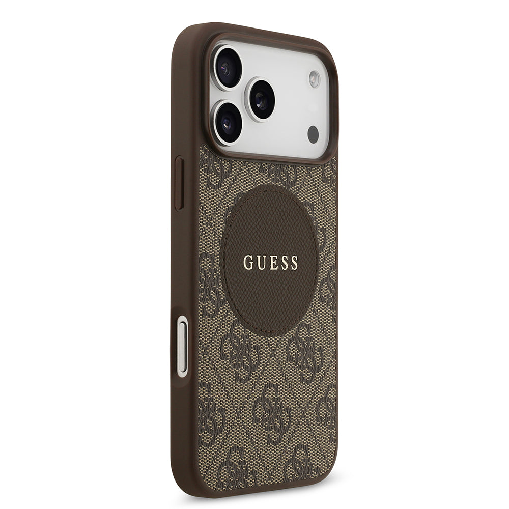 Apple iPhone 17 Pro Max Kılıf Guess M-Safe Şarj Özellikli Circle Classic Kapak Kahverengi