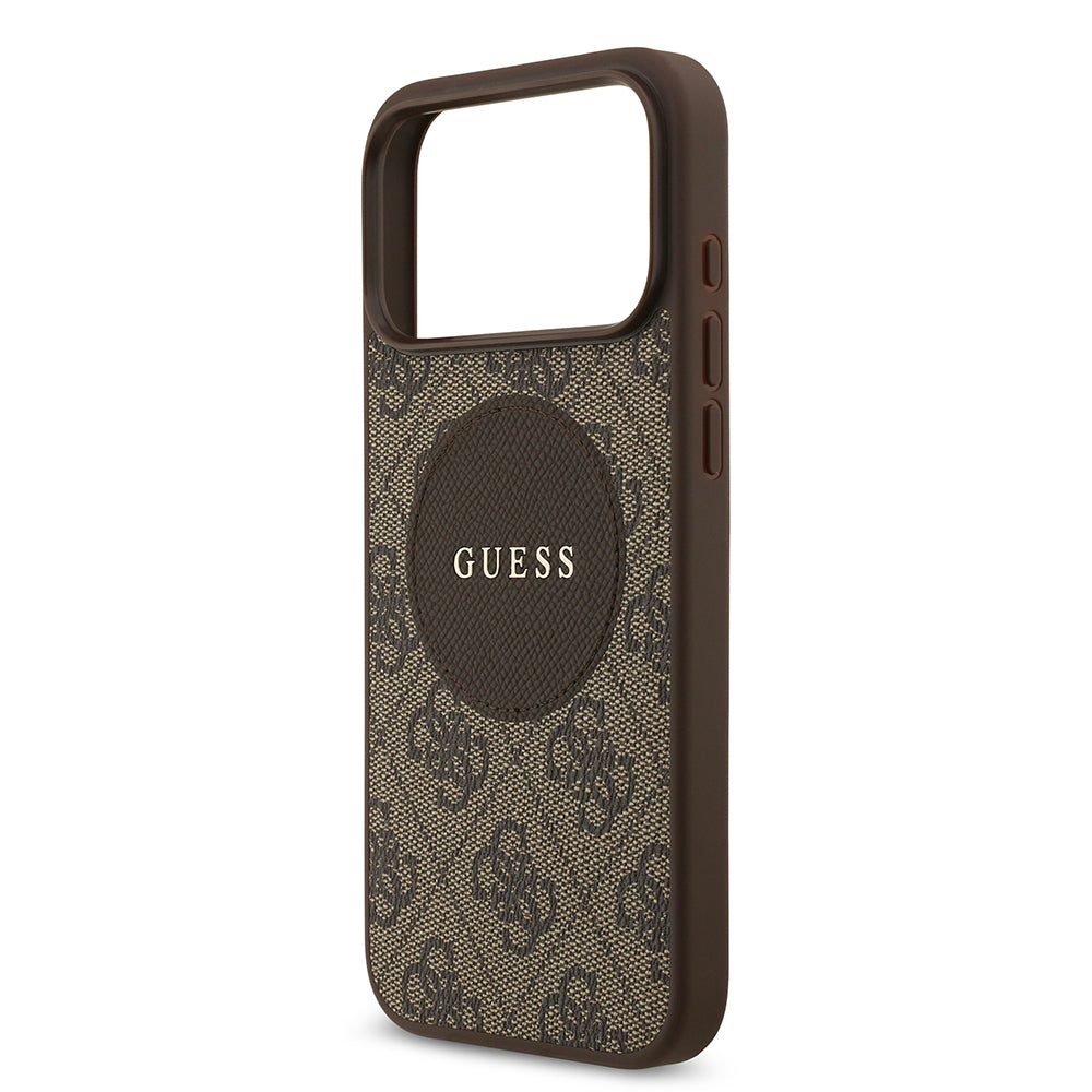 Apple iPhone 17 Pro Max Kılıf Guess M-Safe Şarj Özellikli Circle Classic Kapak Kahverengi