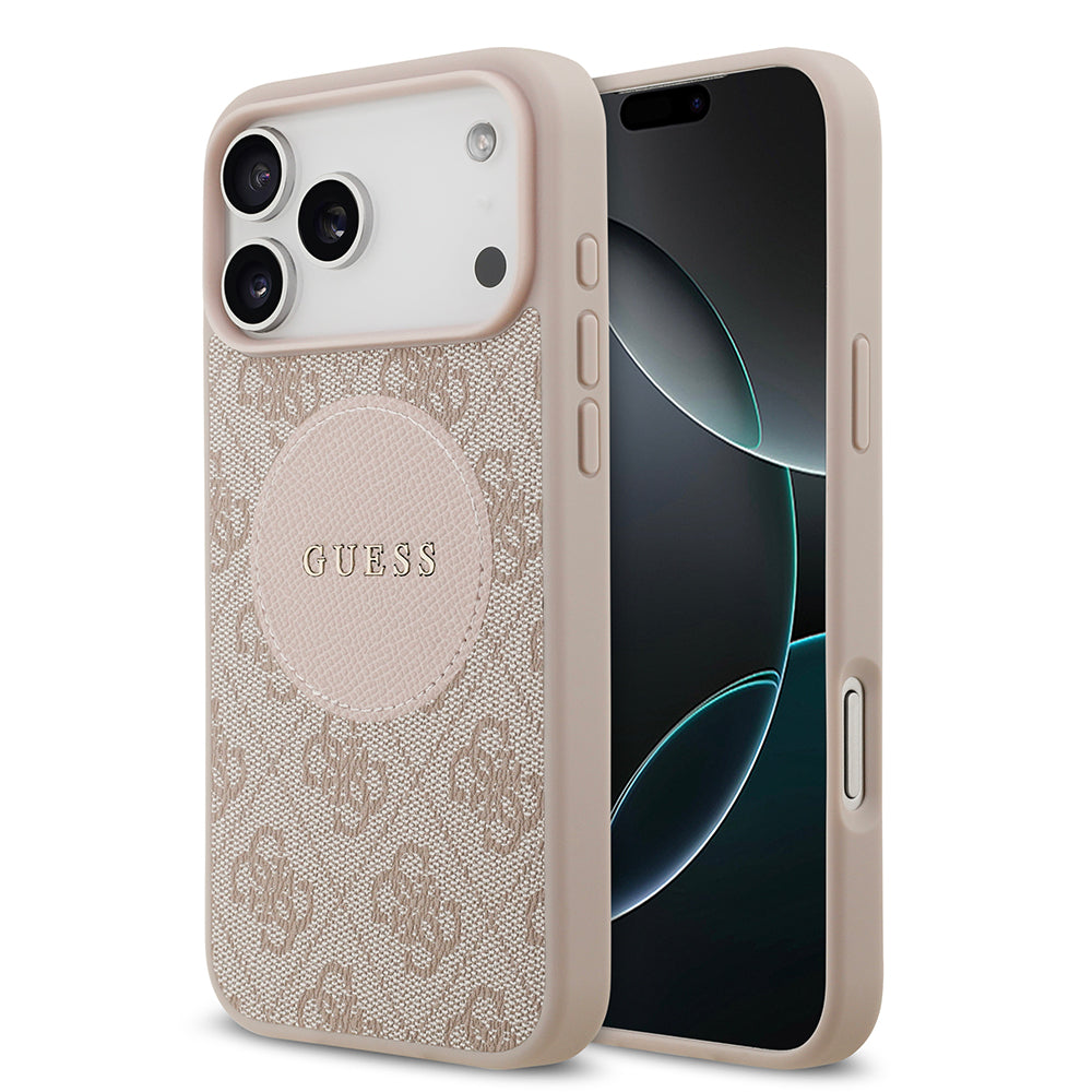 Apple iPhone 17 Pro Max Kılıf Guess M-Safe Şarj Özellikli Circle Classic Kapak Pembe