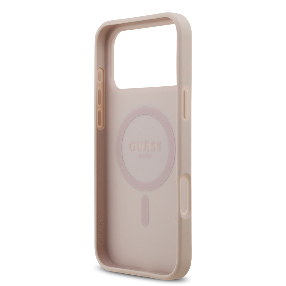 Apple iPhone 17 Pro Max Kılıf Guess M-Safe Şarj Özellikli Circle Classic Kapak Pembe