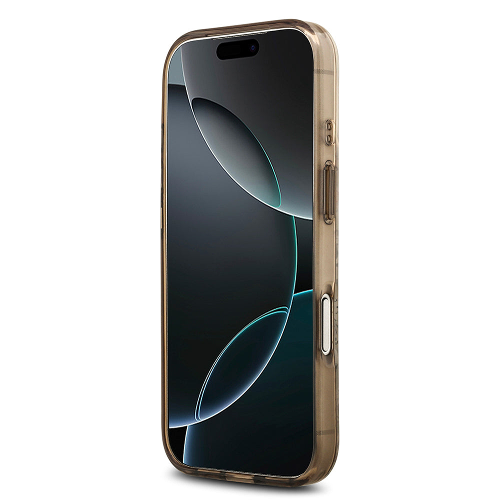 Apple iPhone 17 Pro Max Kılıf Guess M-safe Şarj Özellikli Flower Tonal Circle Çiçek Desenli Kapak Kahverengi