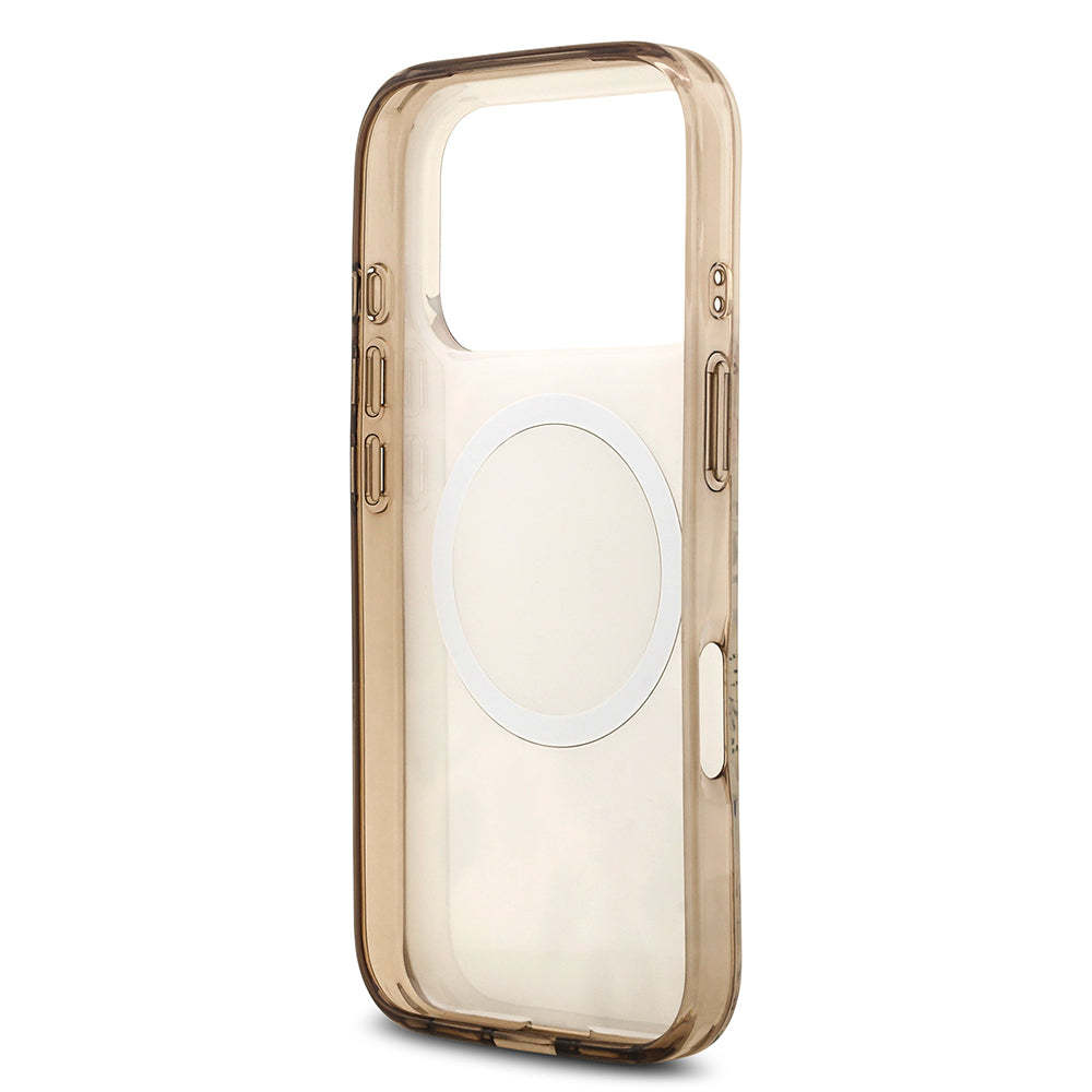 Apple iPhone 17 Pro Max Kılıf Guess M-safe Şarj Özellikli Flower Tonal Circle Çiçek Desenli Kapak Kahverengi