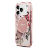 Apple iPhone 17 Pro Max Kılıf Guess M-safe Şarj Özellikli Flower Tonal Circle Çiçek Desenli Kapak Pembe