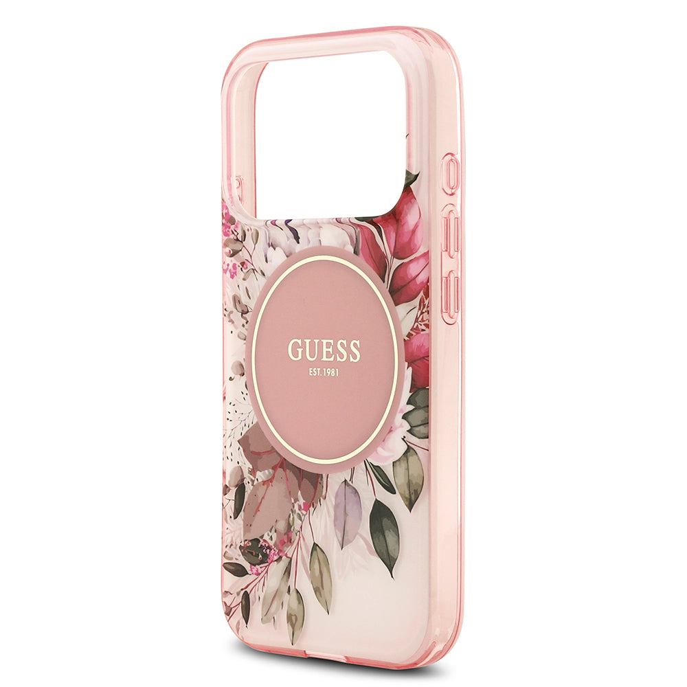 Apple iPhone 17 Pro Max Kılıf Guess M-safe Şarj Özellikli Flower Tonal Circle Çiçek Desenli Kapak Pembe