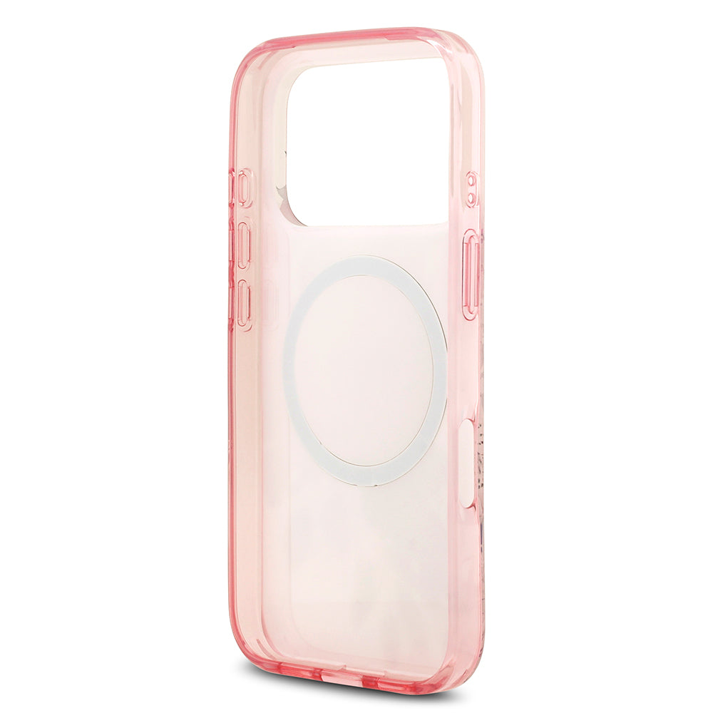 Apple iPhone 17 Pro Max Kılıf Guess M-safe Şarj Özellikli Flower Tonal Circle Çiçek Desenli Kapak Pembe