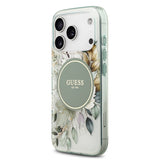Apple iPhone 17 Pro Max Kılıf Guess M-safe Şarj Özellikli Flower Tonal Circle Çiçek Desenli Kapak Yeşil