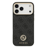 Apple iPhone 17 Pro Max Kılıf Guess M-safe Şarj Özellikli Gold Metal Kamera Çerçeveli Taşlı 4G Logolu Kapak Siyah