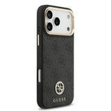 Apple iPhone 17 Pro Max Kılıf Guess M-safe Şarj Özellikli Gold Metal Kamera Çerçeveli Taşlı 4G Logolu Kapak Siyah