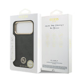 Apple iPhone 17 Pro Max Kılıf Guess M-safe Şarj Özellikli Gold Metal Kamera Çerçeveli Taşlı 4G Logolu Kapak Siyah