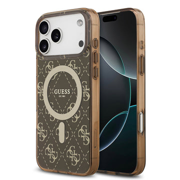 Apple iPhone 17 Pro Max Kılıf Guess M-safe Şarj Özellikli IML Baskılı Klasik Logolu 4G Desenli Kapak Kahverengi