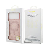 Apple iPhone 17 Pro Max Kılıf Guess M-safe Şarj Özellikli IML Baskılı Klasik Logolu 4G Desenli Kapak Pembe