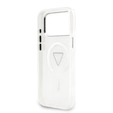 Apple iPhone 17 Pro Max Kılıf Guess M-safe Şarj Özellikli IML Baskılı Üçgen Logolu Metal Kamera Çerçeveli Transparan Kapak Şeffaf