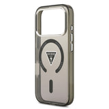 Apple iPhone 17 Pro Max Kılıf Guess M-safe Şarj Özellikli IML Baskılı Üçgen Logolu Metal Kamera Çerçeveli Transparan Kapak Siyah