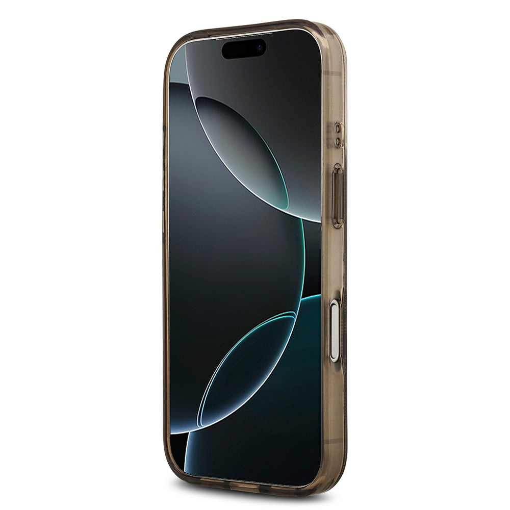 Apple iPhone 17 Pro Max Kılıf Guess M-safe Şarj Özellikli IML Peony ve 4G Desenli Klasik Logolu Kapak Kahverengi