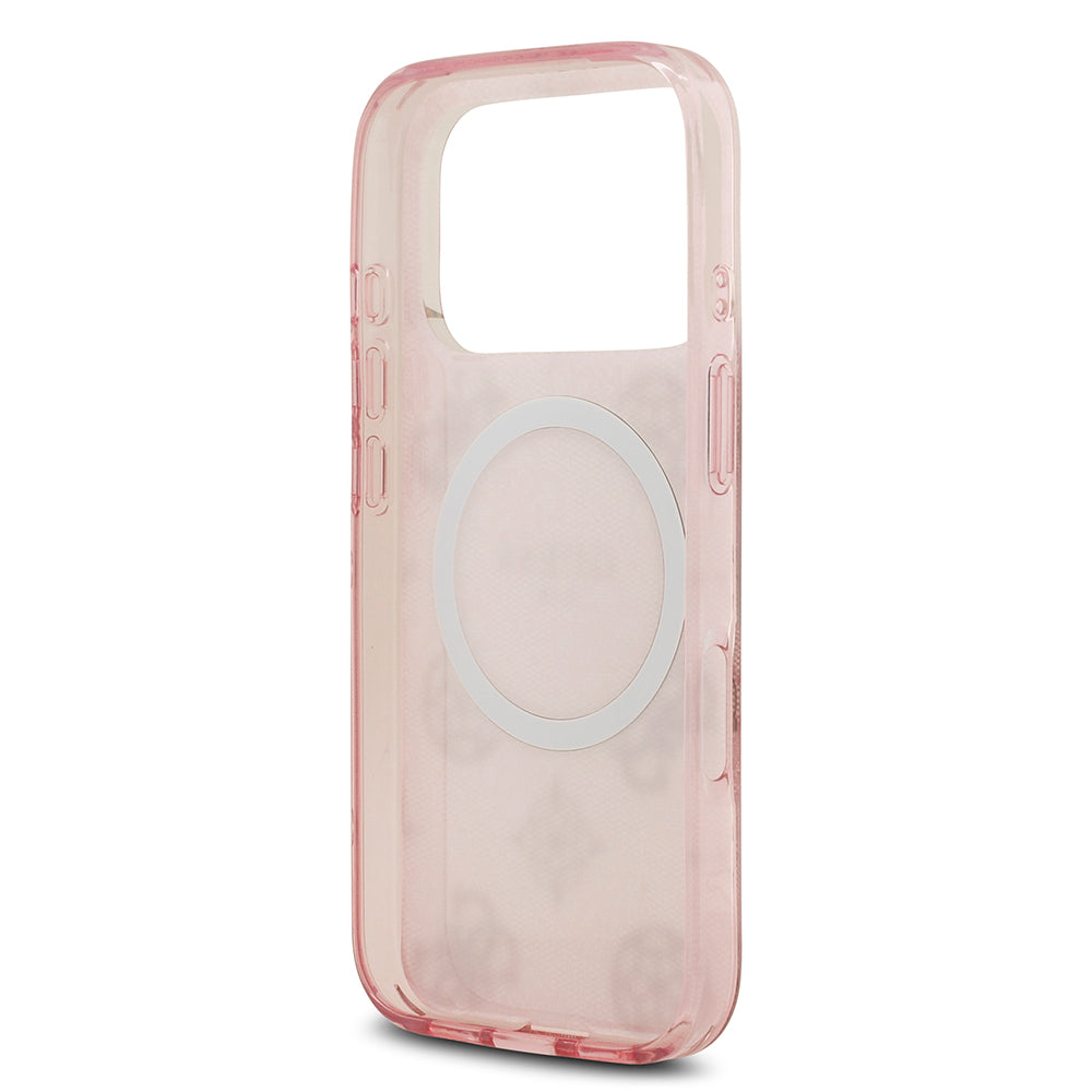 Apple iPhone 17 Pro Max Kılıf Guess M-safe Şarj Özellikli IML Peony ve 4G Desenli Klasik Logolu Kapak Pembe