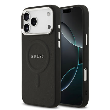 Apple iPhone 17 Pro Max Kılıf Guess M-safe Şarj Özellikli Klasik Yazı Logolu PU Deri Kapak Siyah