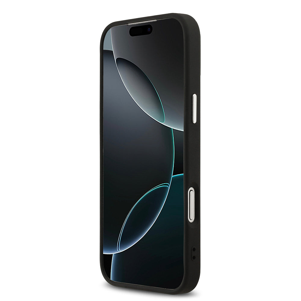 Apple iPhone 17 Pro Max Kılıf Guess M-safe Şarj Özellikli Klasik Yazı Logolu PU Deri Kapak Siyah