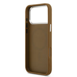 Apple iPhone 17 Pro Max Kılıf Guess M-safe Şarj Özellikli PU Deri Metal Kamera Çerçeveli Üçgen Logolu Kapak Kahverengi