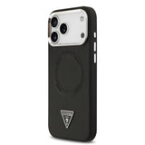 Apple iPhone 17 Pro Max Kılıf Guess M-safe Şarj Özellikli PU Deri Metal Kamera Çerçeveli Üçgen Logolu Kapak Siyah