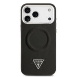 Apple iPhone 17 Pro Max Kılıf Guess M-safe Şarj Özellikli PU Deri Metal Kamera Çerçeveli Üçgen Logolu Kapak Siyah