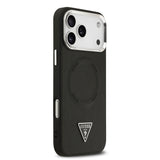 Apple iPhone 17 Pro Max Kılıf Guess M-safe Şarj Özellikli PU Deri Metal Kamera Çerçeveli Üçgen Logolu Kapak Siyah