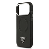Apple iPhone 17 Pro Max Kılıf Guess M-safe Şarj Özellikli PU Deri Metal Kamera Çerçeveli Üçgen Logolu Kapak Siyah